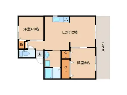 ルミエールA棟(2LDK/1階)の間取り写真