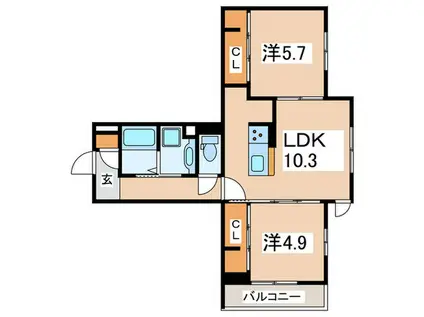 GRAND湘南 A棟(2LDK/2階)の間取り写真