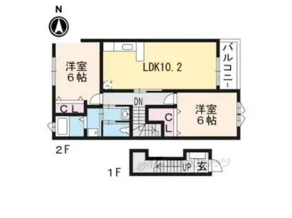 ANNIVERSARY弐番館(2LDK/2階)の間取り写真
