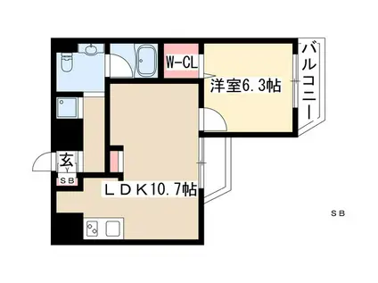 ソレイルコート桜本町(1LDK/8階)の間取り写真