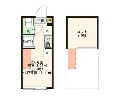 ハーモニーテラス桜台VI(ワンルーム/2階)の間取り写真