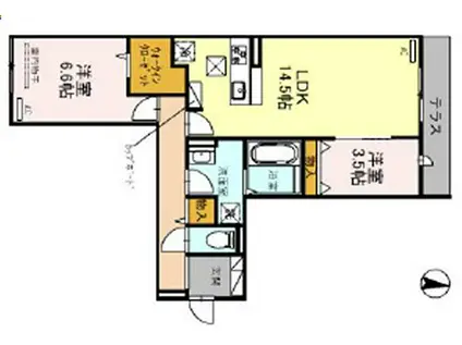 フェリシア東田辺(2LDK/1階)の間取り写真