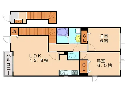 ヒルズ福津II(2LDK/2階)の間取り写真