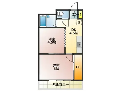 シャト-小林(2DK/3階)の間取り写真