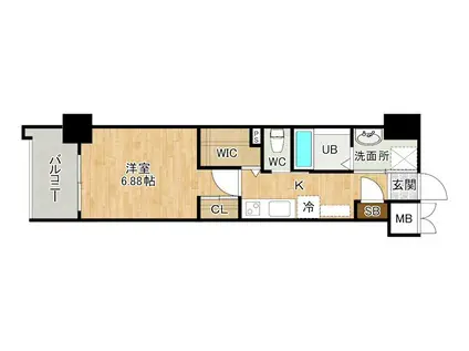 ウィングス到津の森(1K/12階)の間取り写真