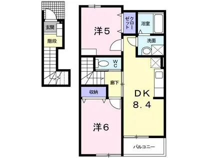 ブルック大瀬B(2DK/2階)の間取り写真