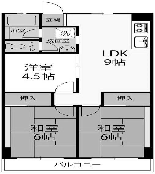 シャトー朝霧(3LDK/4階)の間取り写真