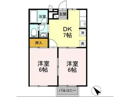 シェレナ山下 I(2DK/2階)の間取り写真