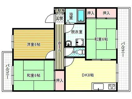 グローリーハイツB棟(3DK/2階)の間取り写真