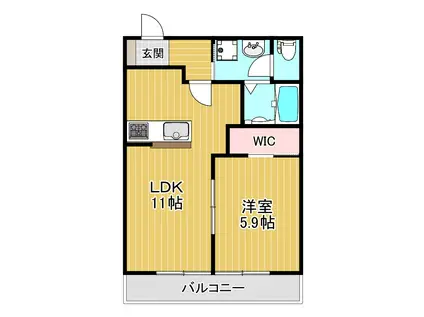 シャーメゾン蒲船津(1LDK/2階)の間取り写真