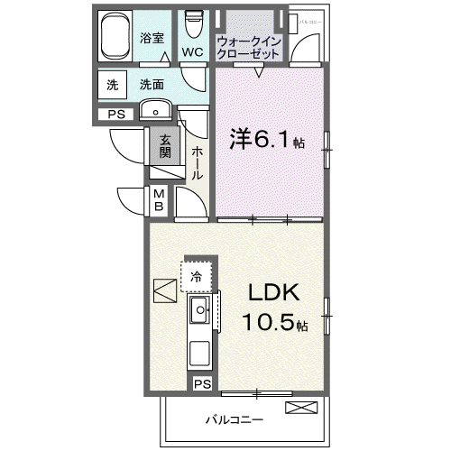 DENBE東小川(1LDK/1階)の間取り写真