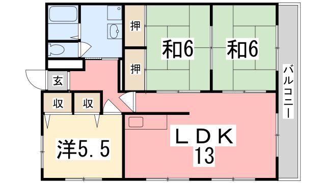 高楽ハイツ(3LDK/6階)の間取り写真