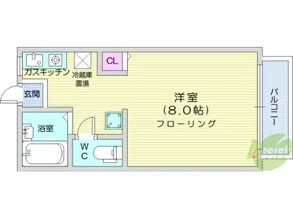 グランデュールパピヨンA棟(ワンルーム/2階)の間取り写真