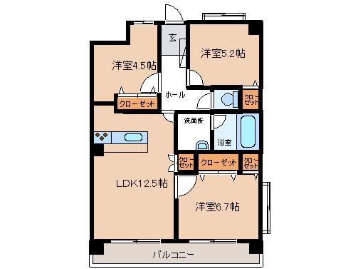 際波フォレストヒルズ(3LDK/5階)の間取り写真