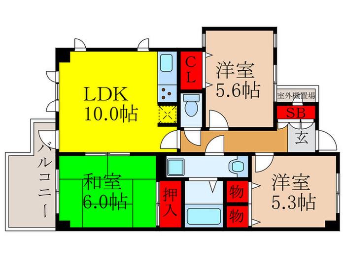 紫央里マンション(3LDK/1階)の間取り写真