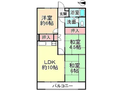 野浦ハイツ(3LDK/3階)の間取り写真