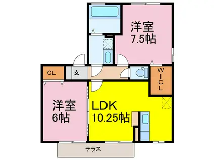 ウィルモア桜町(2LDK/1階)の間取り写真