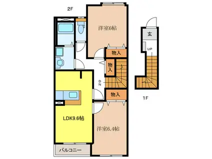 シャルフI(2DK/2階)の間取り写真