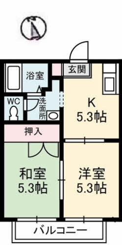 サニーズ福庭II B棟(2K/1階)の間取り写真