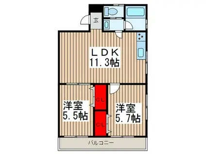 第二タカノビル(2LDK/4階)の間取り写真