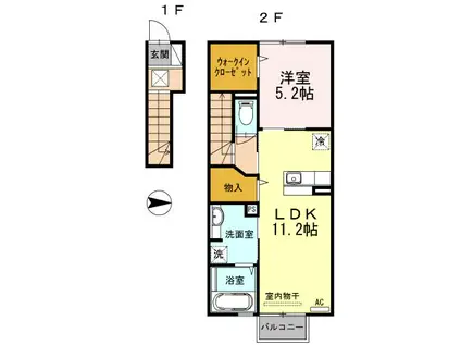 アルフィスタ IV(1LDK/2階)の間取り写真