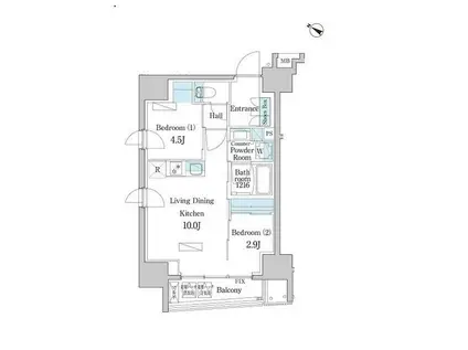 デュオフラッツ日本橋水天宮(2LDK/13階)の間取り写真