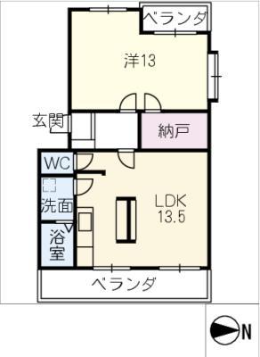 グランドール犬山(1SLDK/4階)の間取り写真