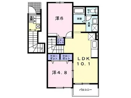 ソレイユ ルヴァン 風呂ヶ沢館(2LDK/2階)の間取り写真