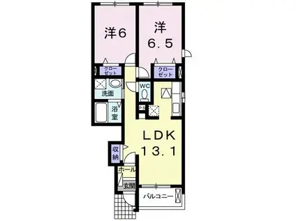 ラ・エストソレイユ(2LDK/1階)の間取り写真