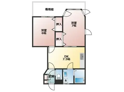 スプリングフィールド(2DK/1階)の間取り写真