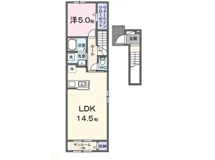 メゾンラテ稲葉(1LDK/2階)の間取り写真