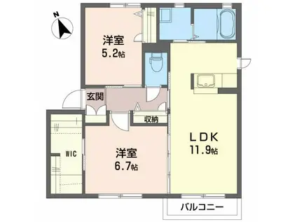 シャーメゾン日の出町 A(2LDK/1階)の間取り写真