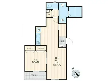 カーサカルダ大崎(1LDK/2階)の間取り写真