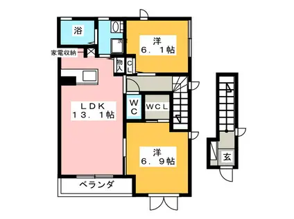 伊勢鉄道 玉垣駅 徒歩11分 2階建 築21年(2LDK/2階)の間取り写真