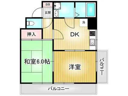 ユーハウス六番町(2DK/9階)の間取り写真