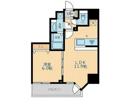 プライマル品川大森海岸(1LDK/15階)の間取り写真