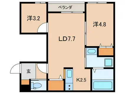 リュエル戸越(2LDK/1階)の間取り写真