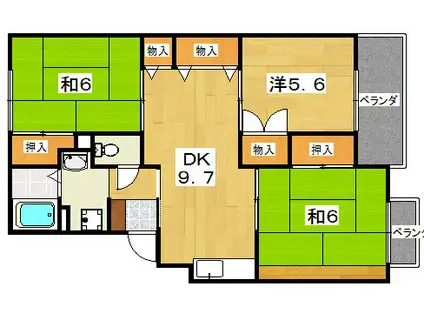 サンライズ星田 B棟(3DK/3階)の間取り写真