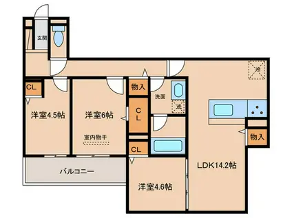 トリシア下大利(3LDK/2階)の間取り写真