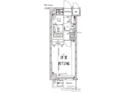 メイクスデザイン桜新町(1K/2階)の間取り写真