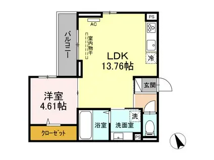D-ROOM箱崎(1LDK/3階)の間取り写真