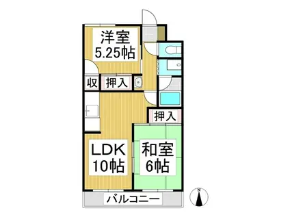 サンライズいなば(2LDK/3階)の間取り写真