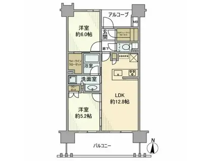 ワザック大和中央(2LDK/11階)の間取り写真
