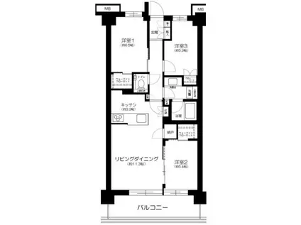 アトラスシティ千歳烏山グランスィート風ノ棟(3LDK/3階)の間取り写真
