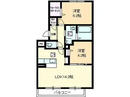 ウィルコート小郡三軒屋町 B棟(2LDK/3階)の間取り写真