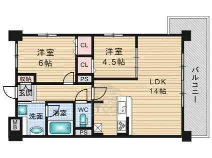 ソシア千里丘(2LDK/6階)の間取り写真