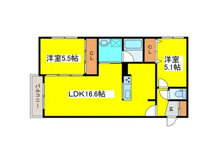 エルクリエイト苗穂(2LDK/4階)の間取り写真