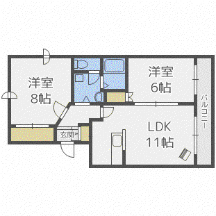 ショパンシャトー山の手(2LDK/2階)の間取り写真