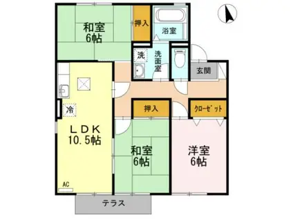 フローラB 長泉町(3LDK/1階)の間取り写真