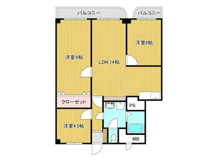 スカイコート大手町(2SLDK/4階)の間取り写真
